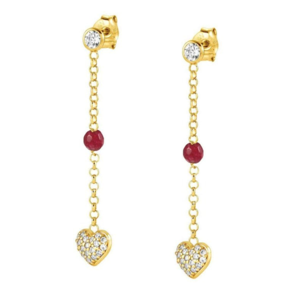 Gioie 925 Silver Earrings, Cubic Zirconia And Jade (017_Yellow Gold Heart)