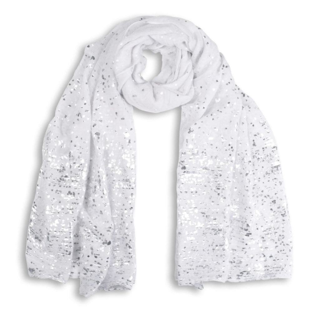 Silver Dipped Scarf - Metallic Silver - Frayed Edge