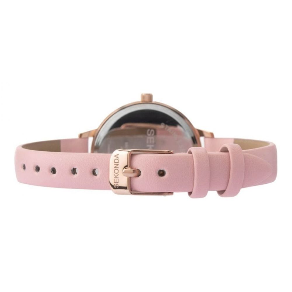 Rose Gold Plated Case With White Dial & Pink PU Strap Ladies Watch