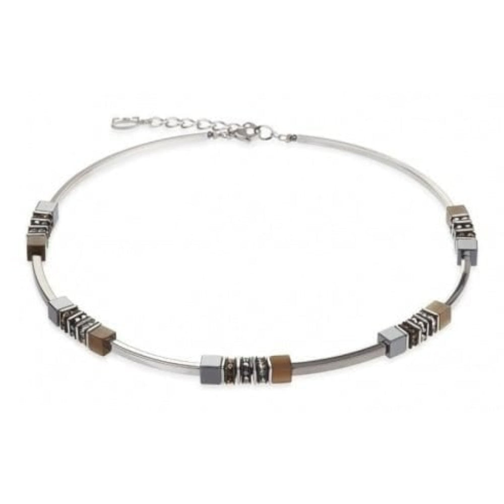 Ladies Brown & Black Synthetic Tiger's Eye Cubed Necklace