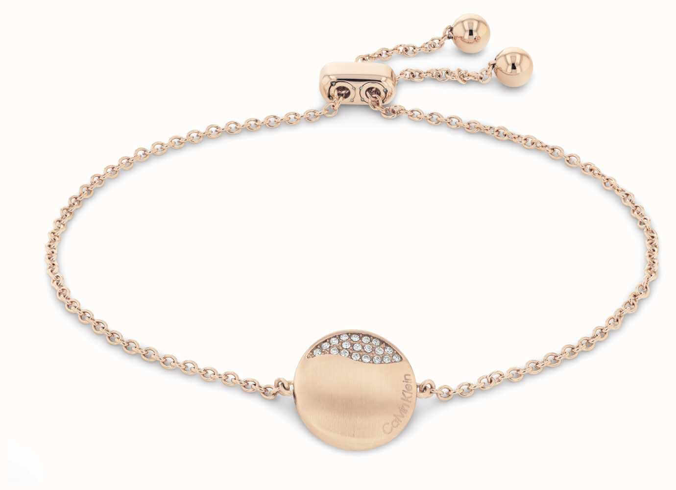 Rose Gold Tone Crystal Set Disk Charm Bracelet