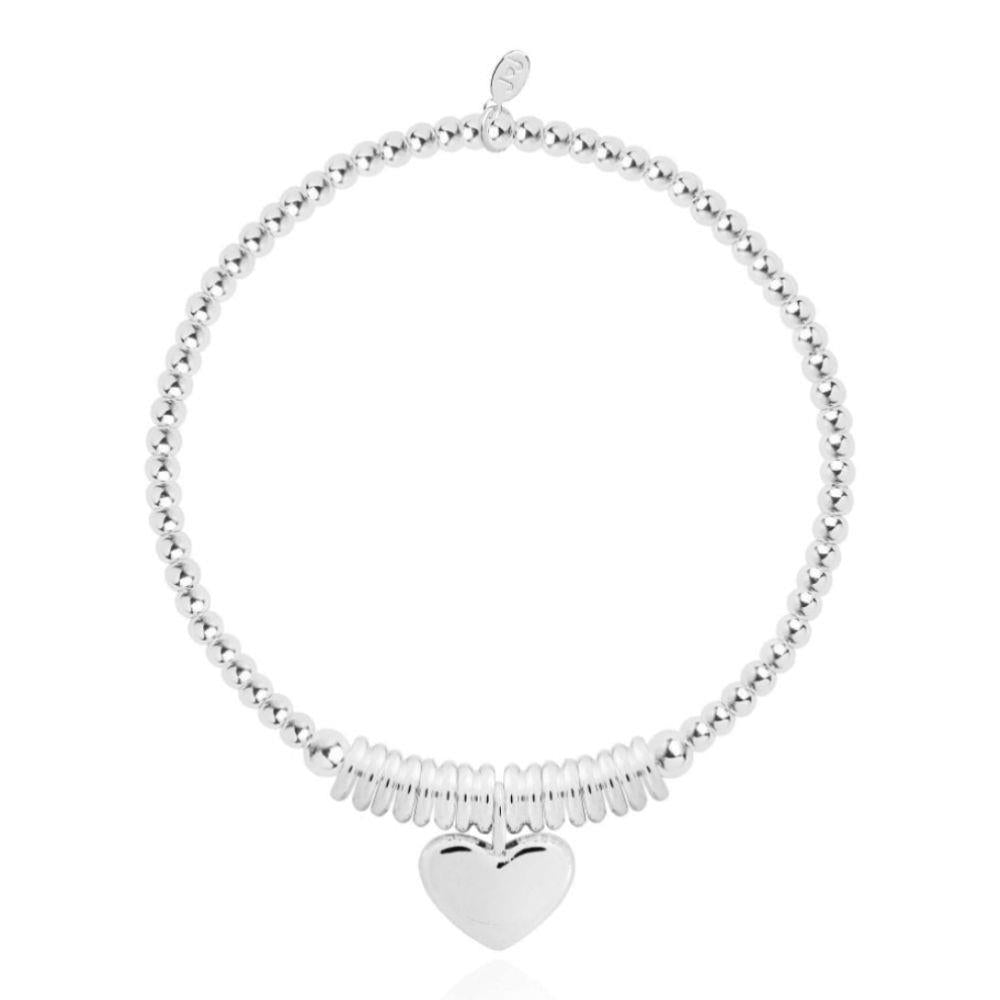 Amulet | Silver Heart Disc Bead Bracelet | 17.5cm Stretch