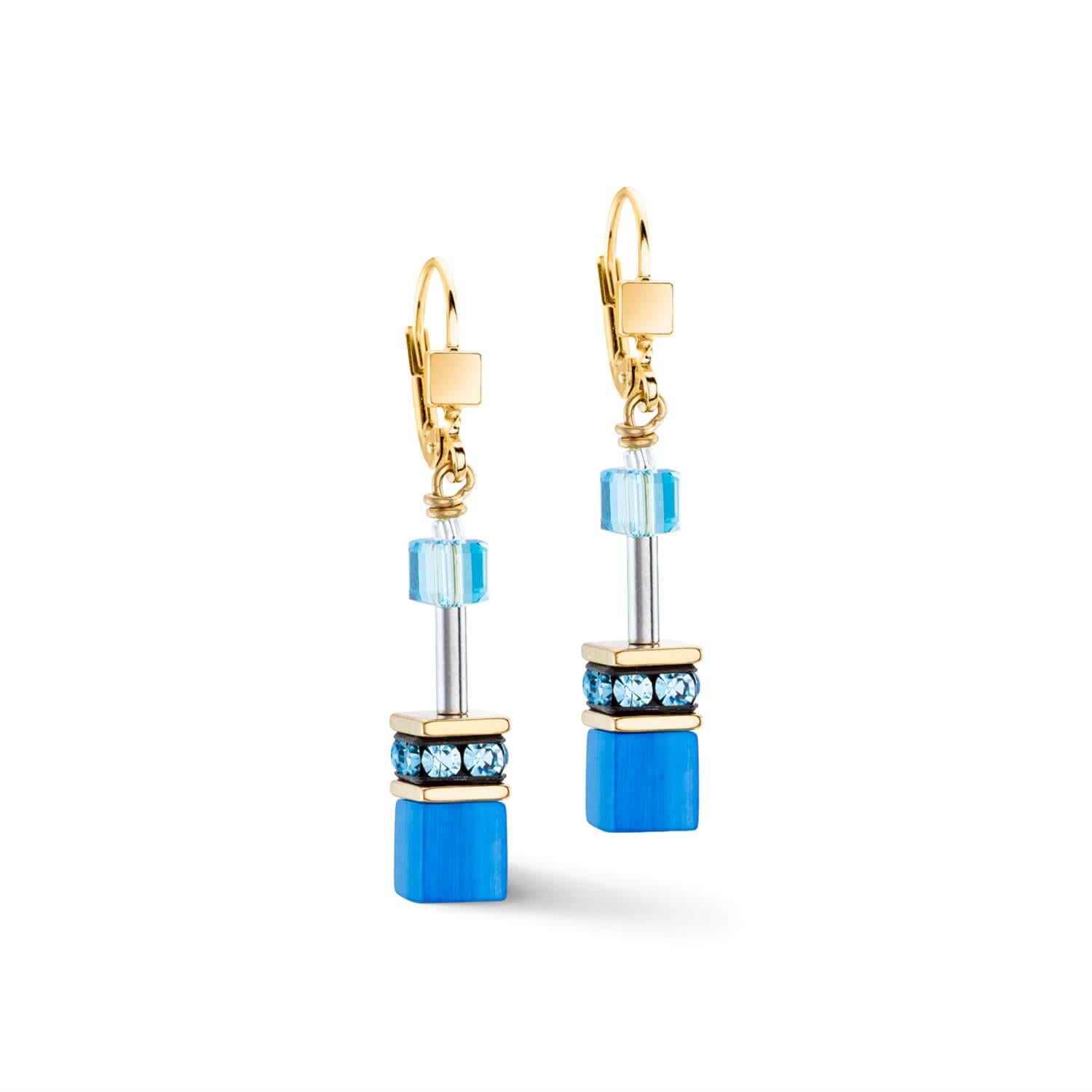 GeoCUBE Iconic Mono Gold Pierced Earrings In Turquoise
