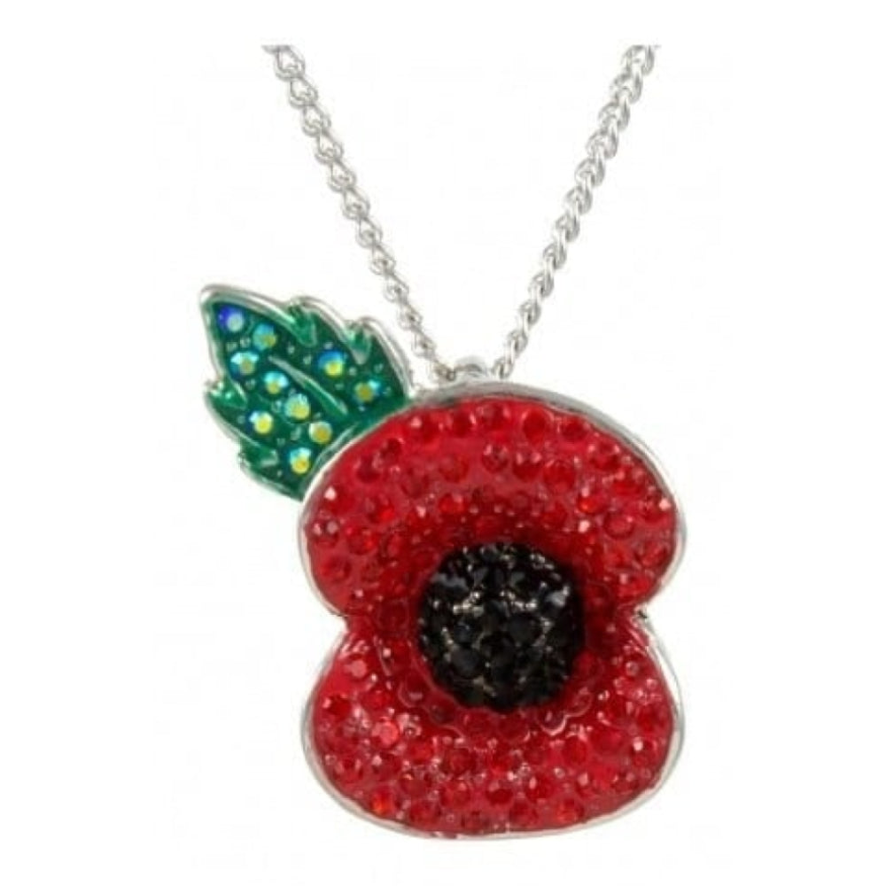 Crystalised Red Poppy Pendant Necklace 15mm x 20mm