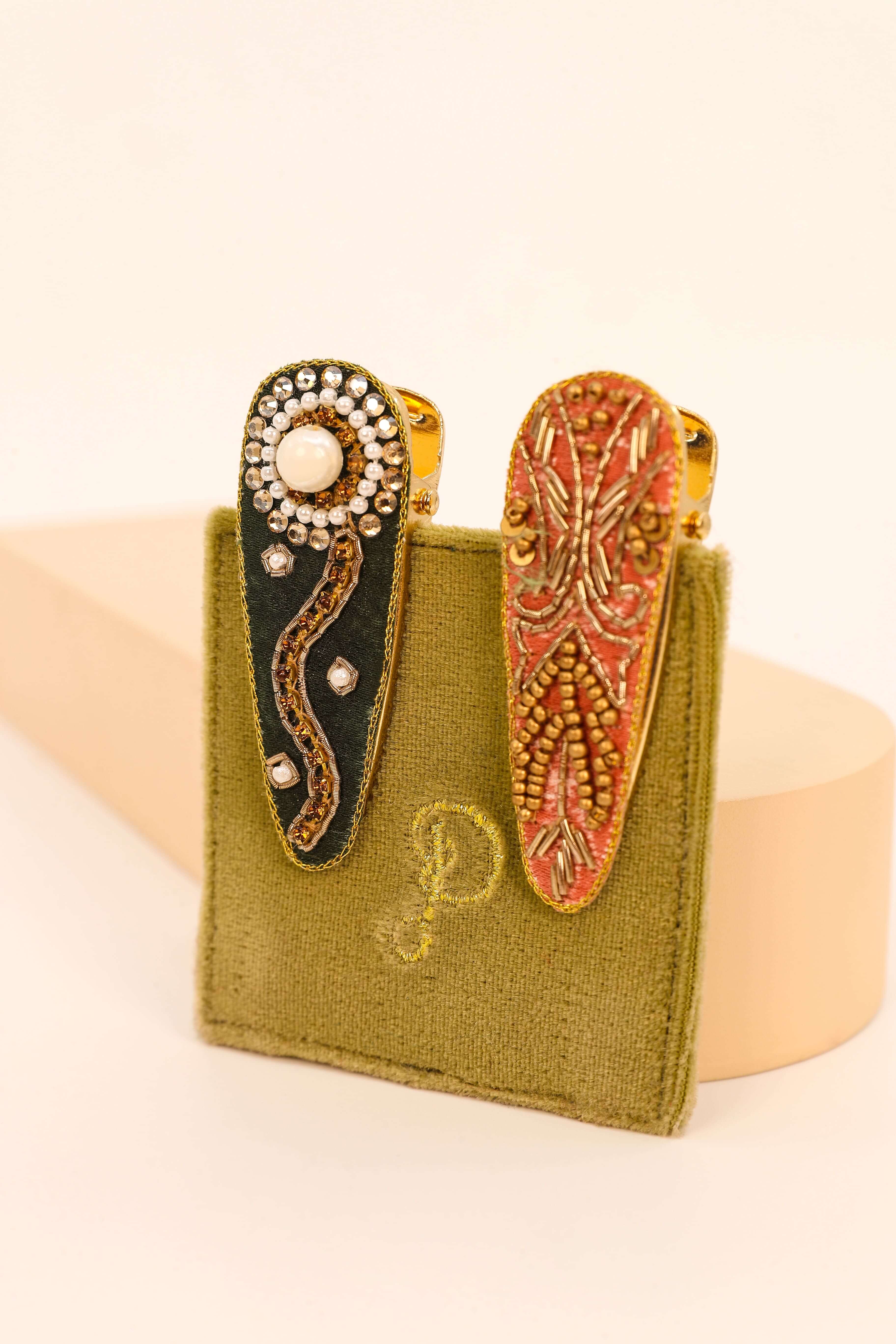 Pearl Sunflower/Mosaic In Coral Jewelled HairClip