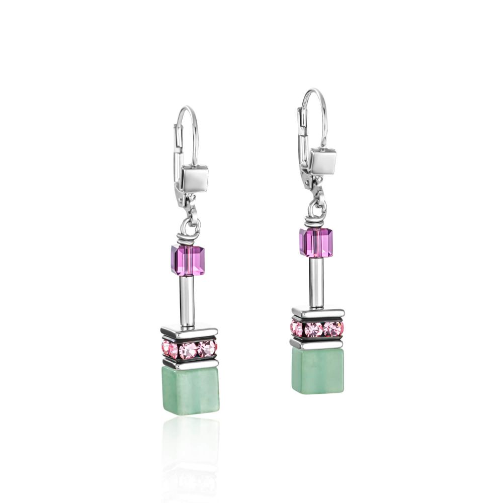 Geo Cube Swarovski Crystals & Gemstones Lilac-Green Pierced Earrings