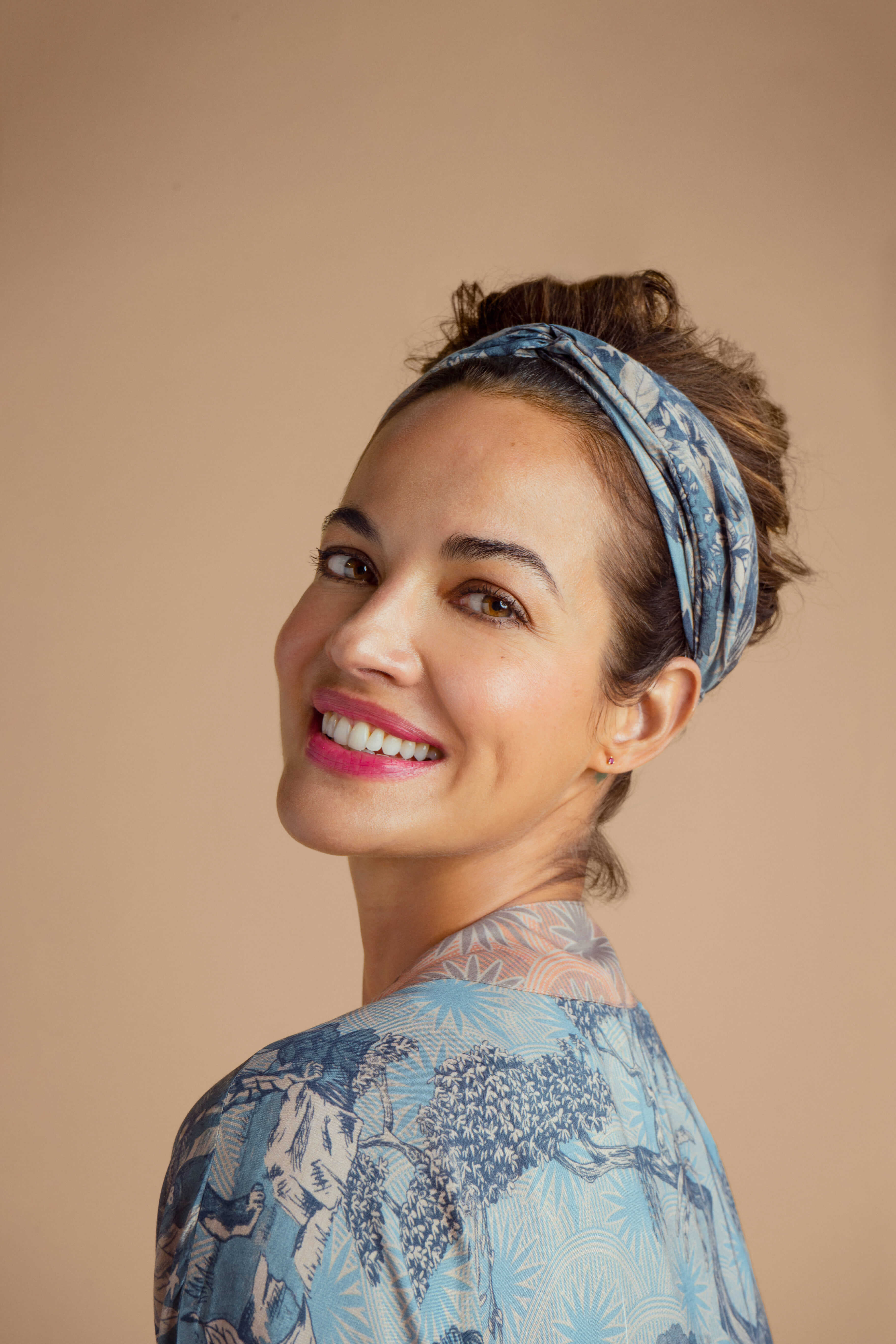 Tropical Toile Elasticated Headband -Denim & Petal