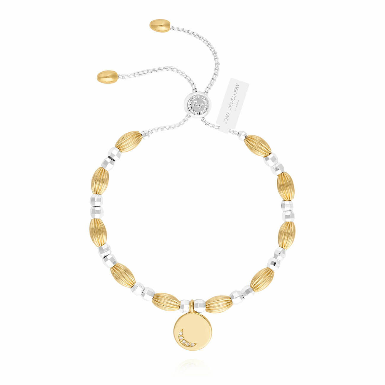 Bracelet Bar Moon Disc Silver & Gold Adjustable Bracelet