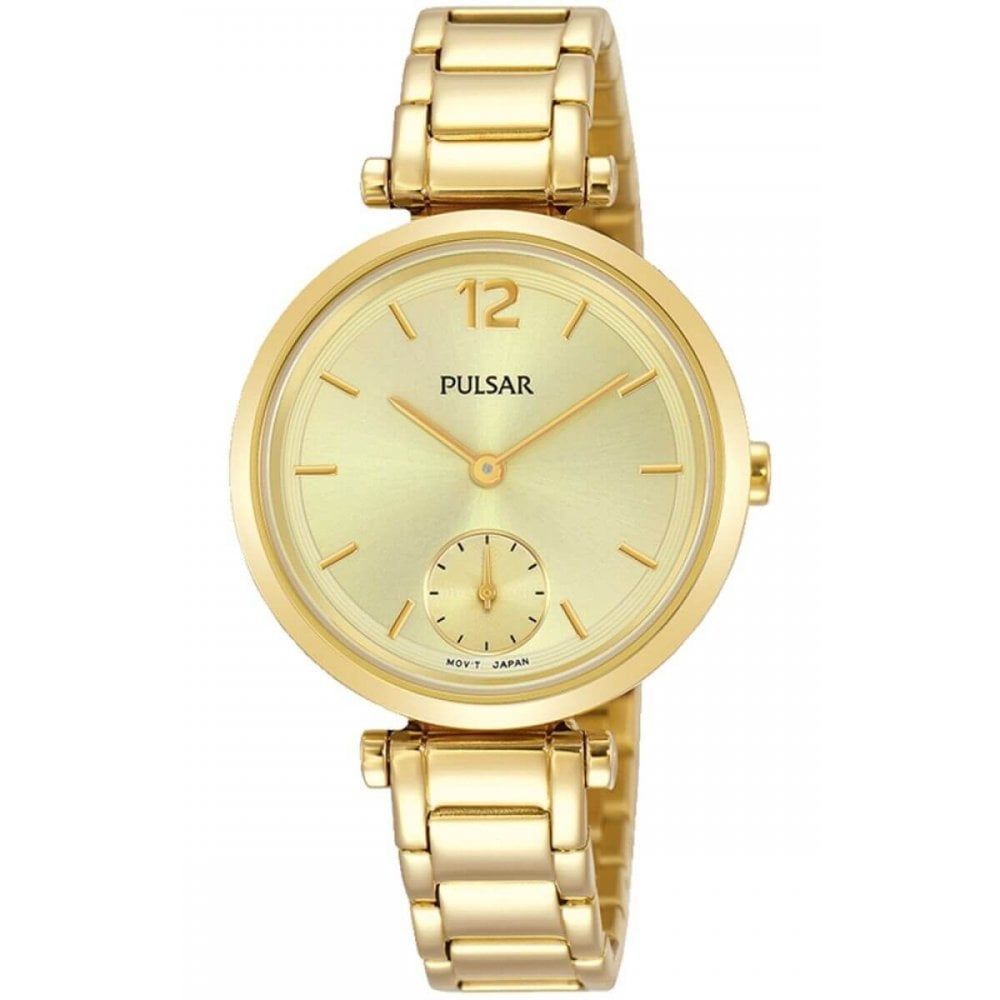 Gold Plated Bracelet Strap & Case With Golden Mini Second Dial Ladies Watch