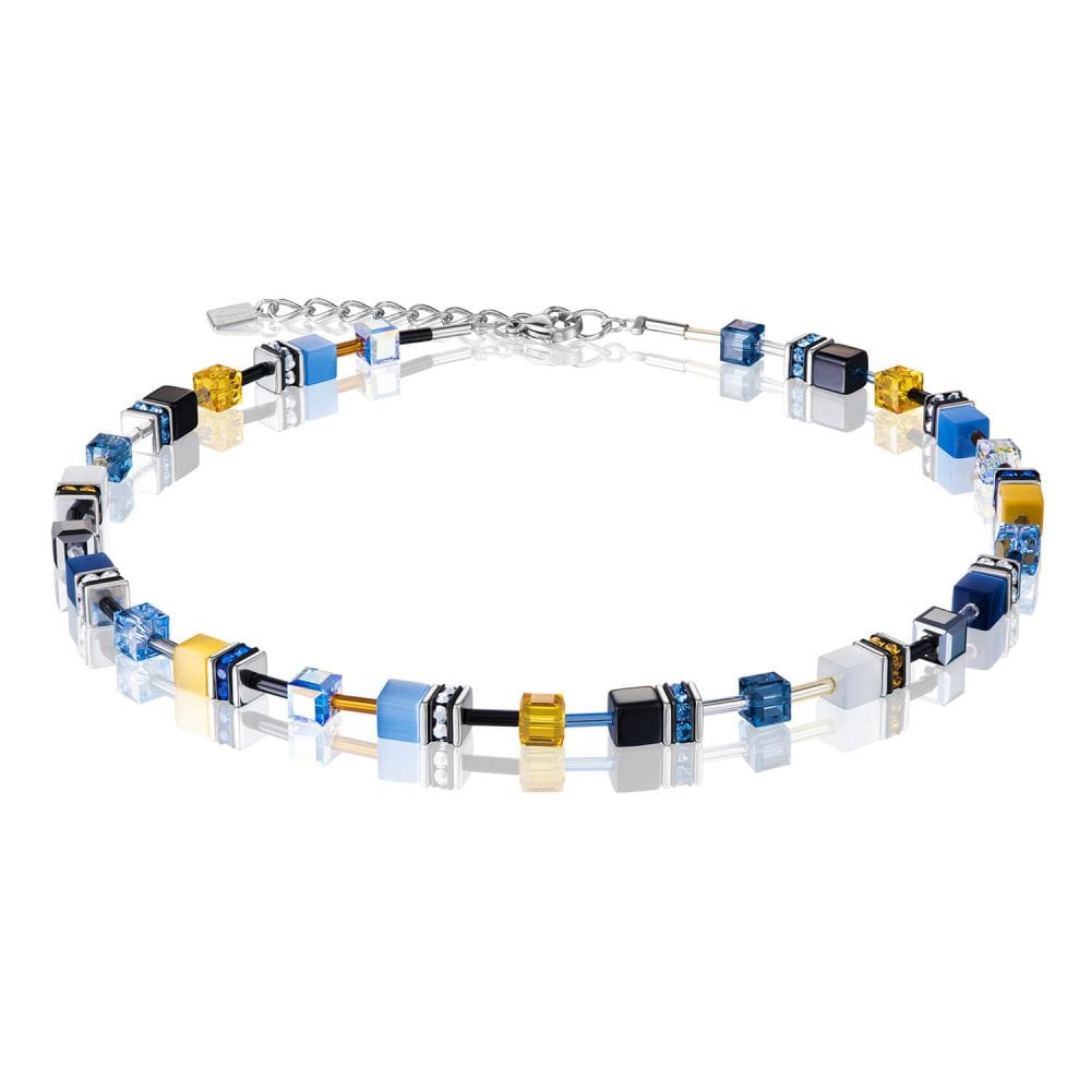 Geo Cube Multicolor Blue Yellow Necklace