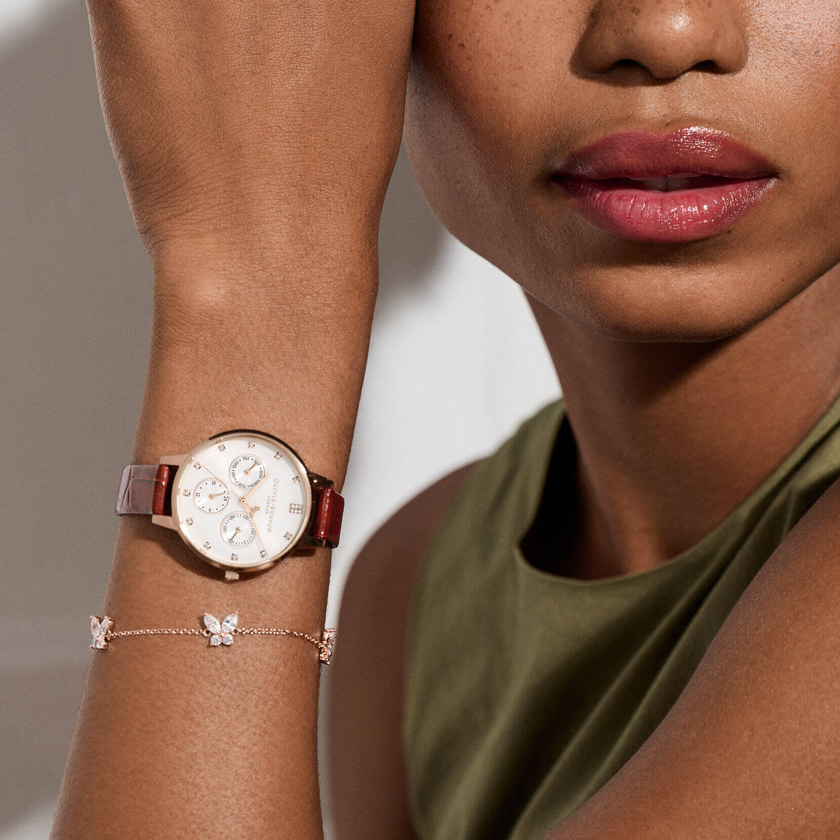 Regal Multifunction White, Gold & Burgundy Watch