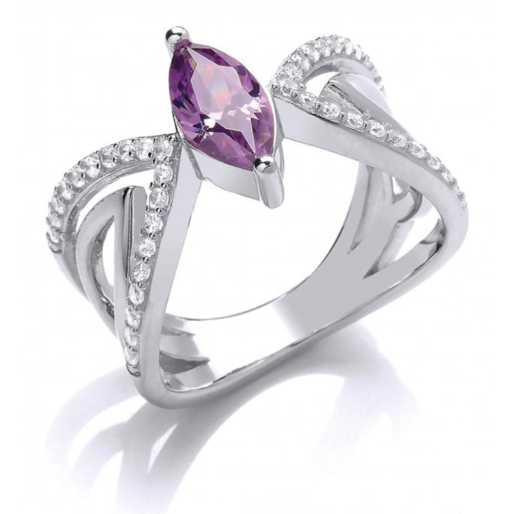 Silver Amethyst Marquise Butterfly CZ Ring Size 7/N