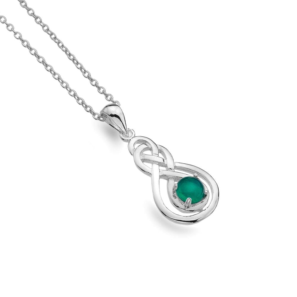 Interlocked Celtic Green Agate Pendant Necklace