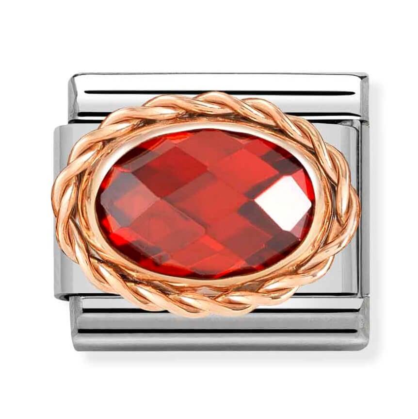 Composable Classic Stainless Steel Link With Oval Faceted Red CZ & 9k Rose Gold
