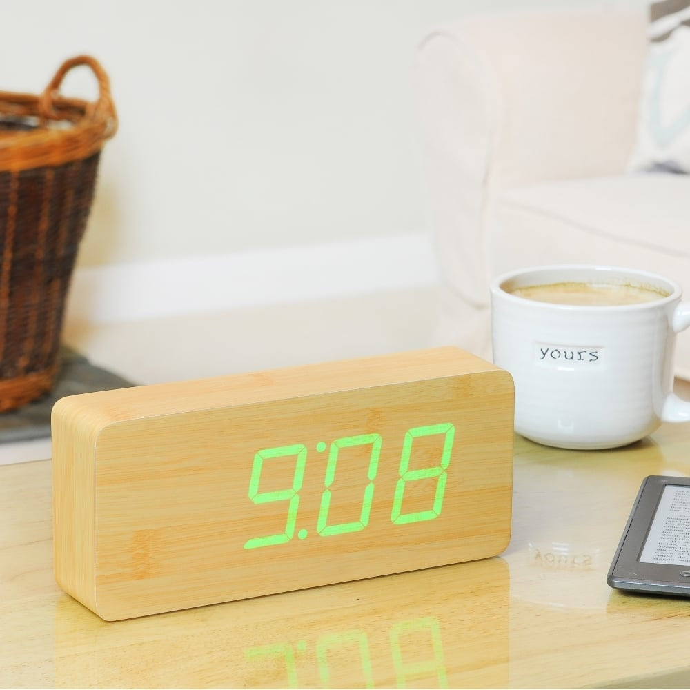 Slab Beech Green LED Click Clock