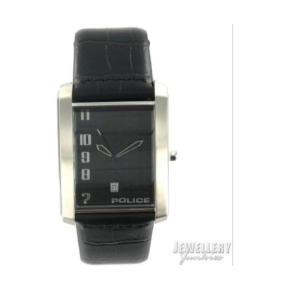 Gents Black Leather Croc Adjustable Strap Watch