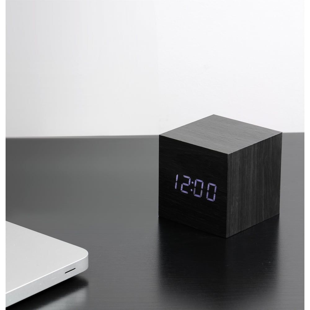 Cube Black Click Clock/White LED