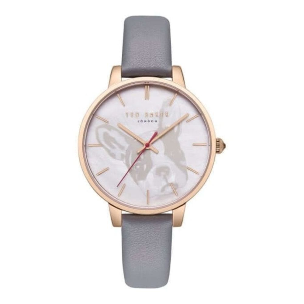 38mm Rose Gold Case Grey Leather Strap Ladies Watch