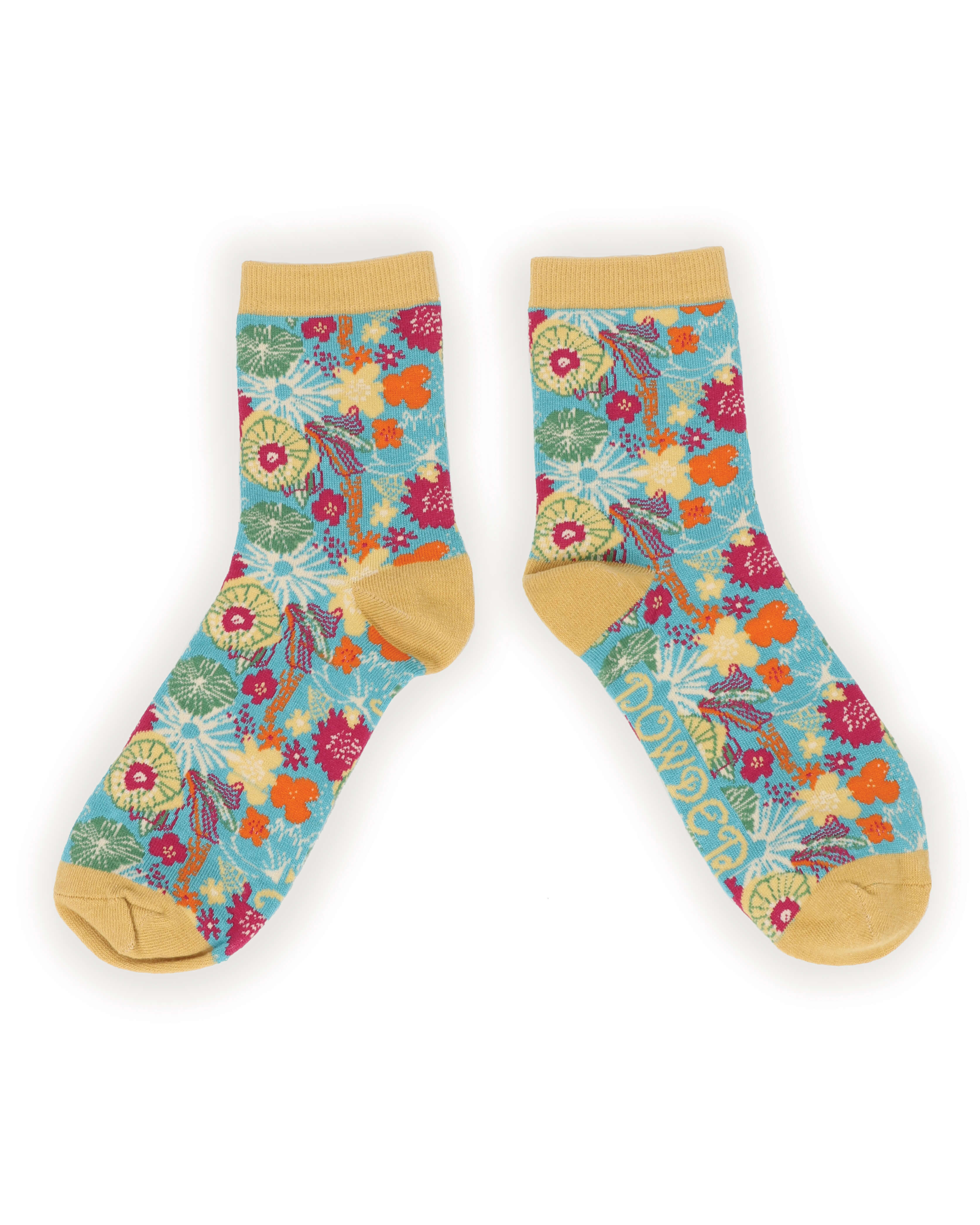 Ladies Ankle Socks - Modern Floral - Turquoise