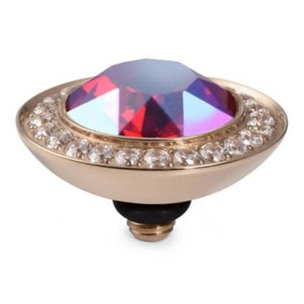 13mm Interchangeable Tondo Deluxe Light Siam Shimmer Crystal Top in RG With Crystal Bordered
