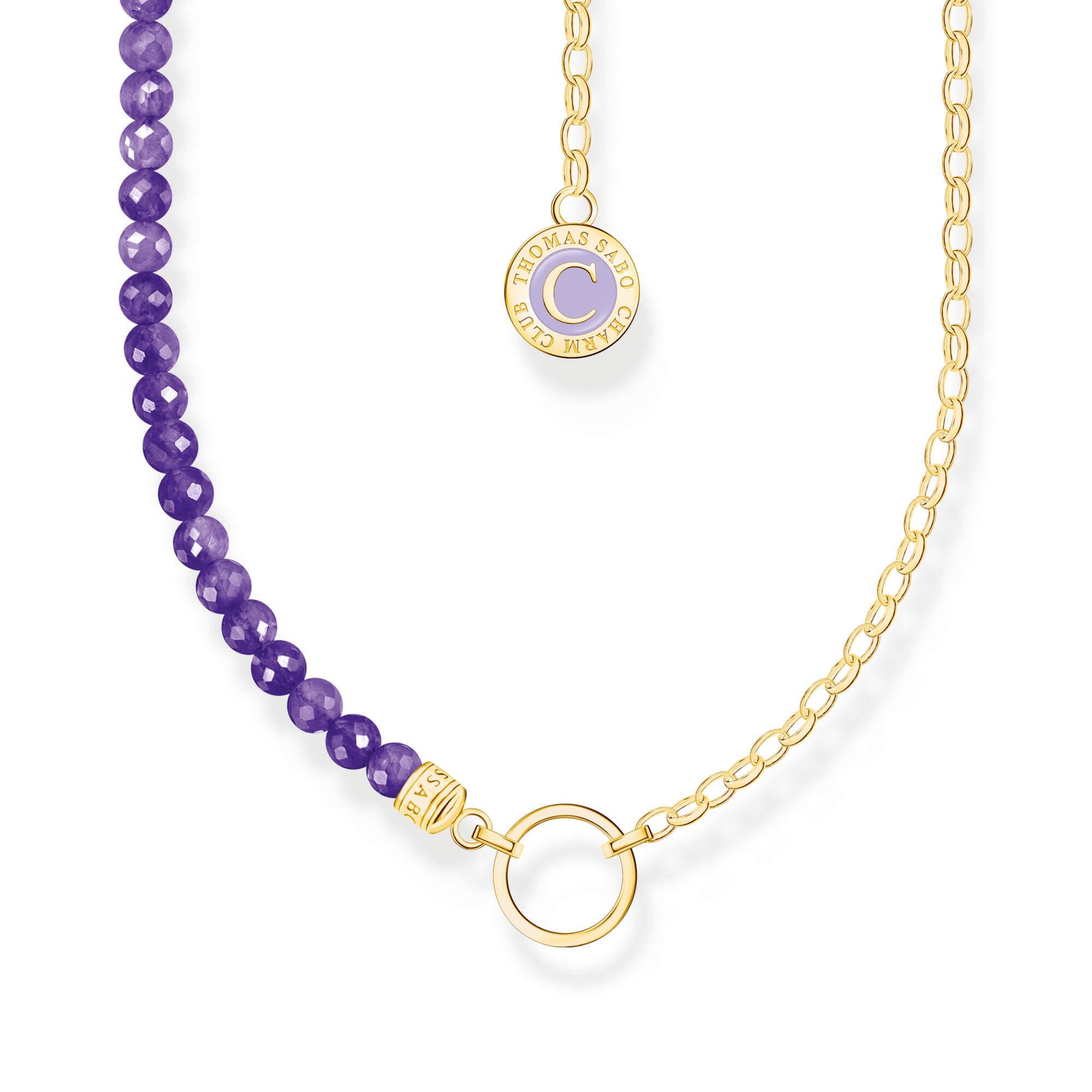 Gold Plated Member Charm Necklace With Violet Beads & Charmista Disc