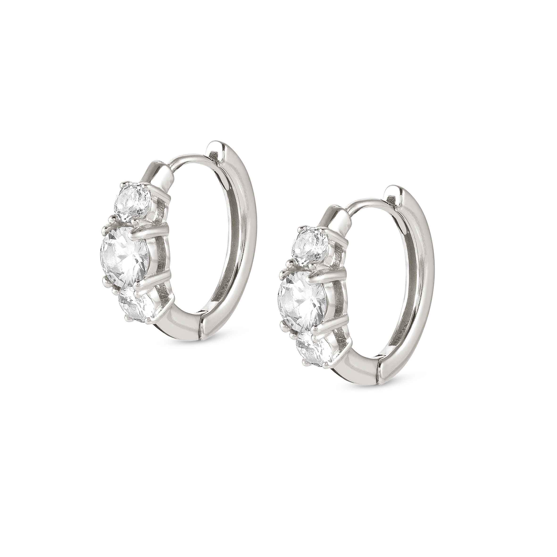 Colour Wave Hoop Earrings In Silver & White CZ
