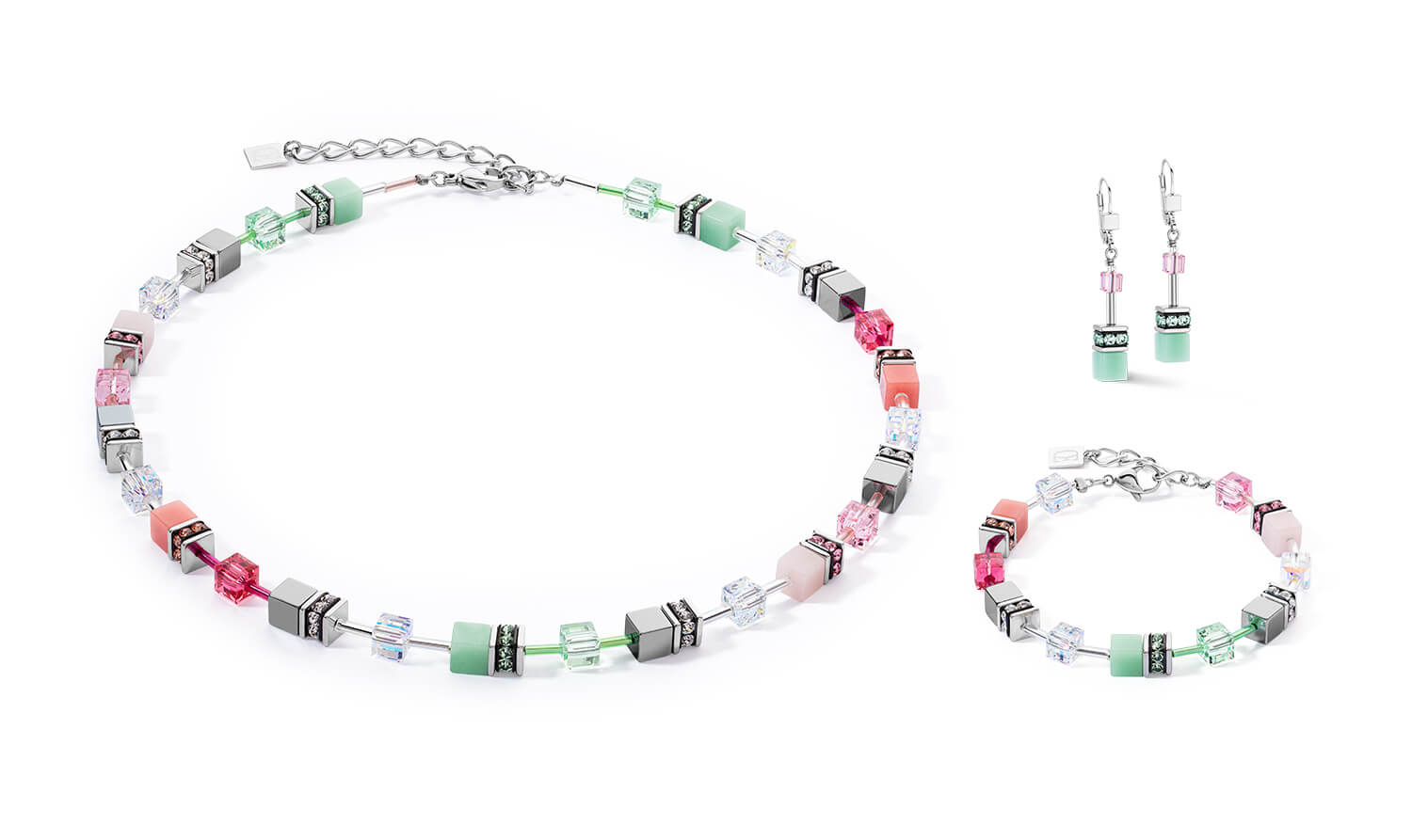 GeoCUBE Iconic Earrings In Green-Pink