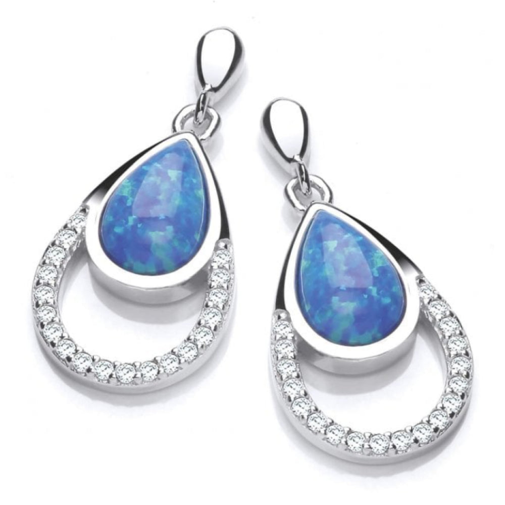 Silver CZ Opalique Teardrop Earrings