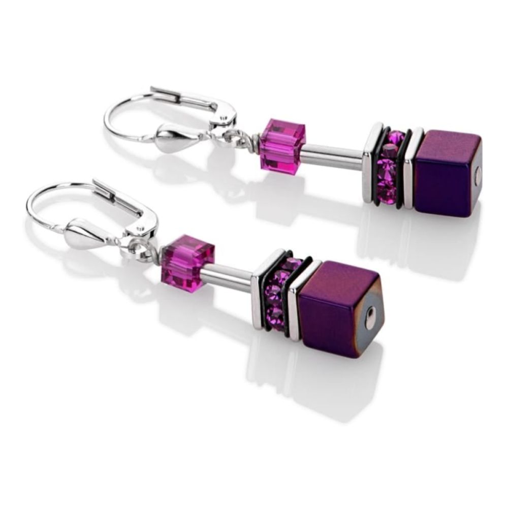 Metallic Plum Swarovski Geo Cube Earrings