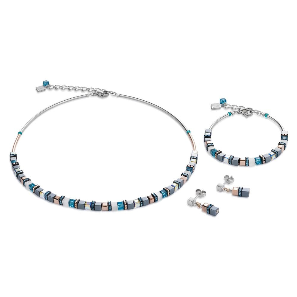 Small Haematite & Swarovski Crystals Petrol Geo Cube Necklace