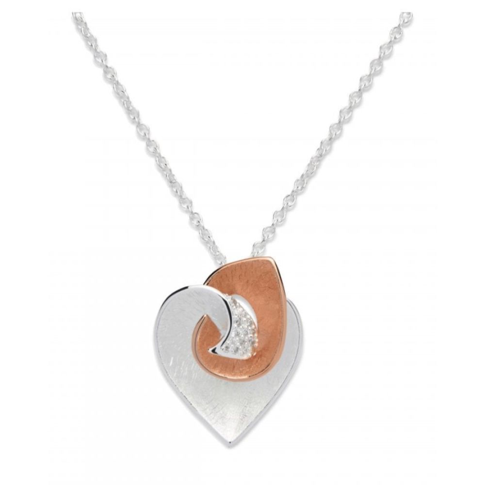 Silver 925 Heart Pendant With Rose Gold Plating And Cz Incl. Chain