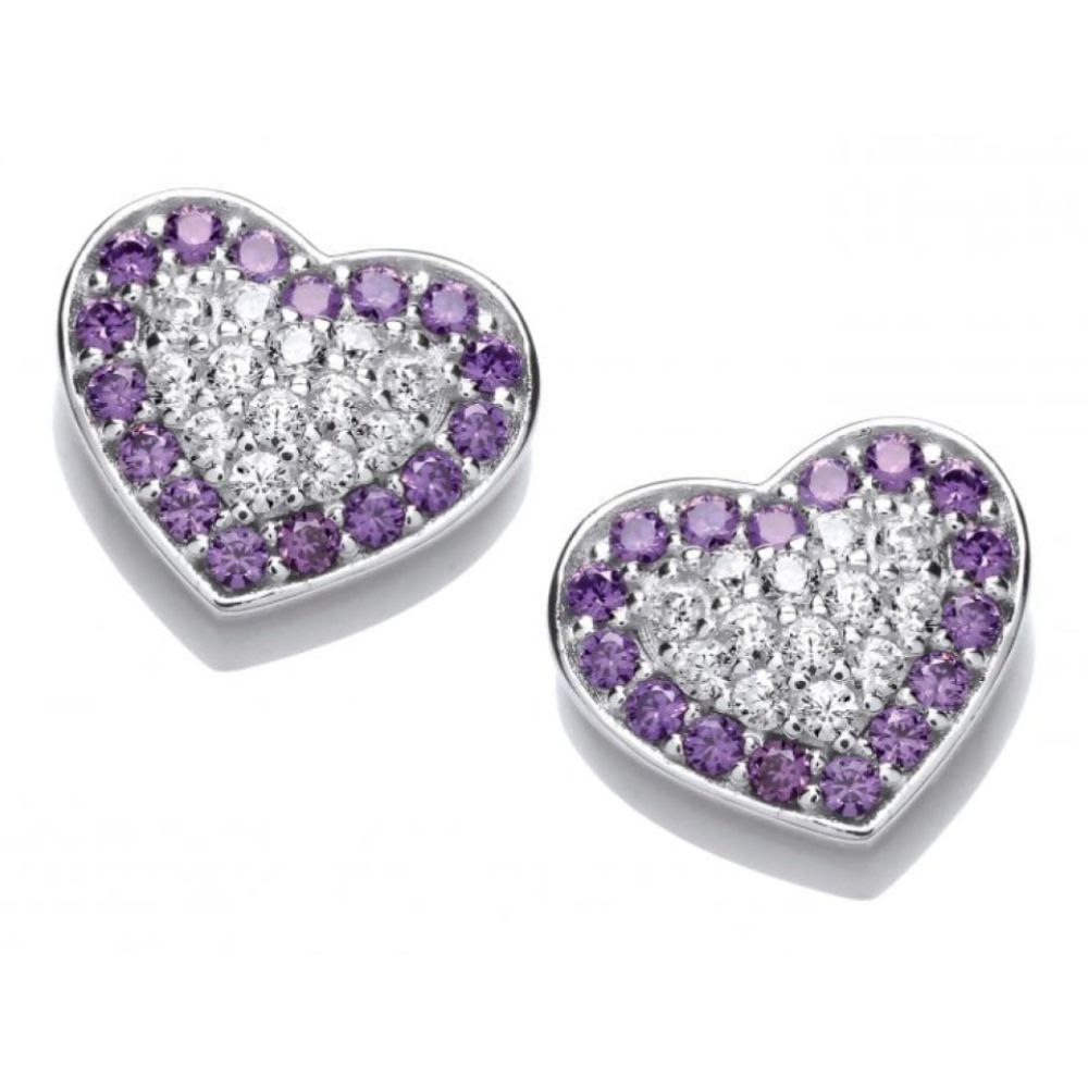 Silver & Amethyst CZ Heart Earrings