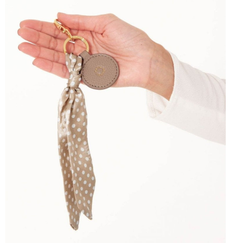 Carrie Scarf Keyring Bag Charm | Taupe Spot | 25 X 3cm