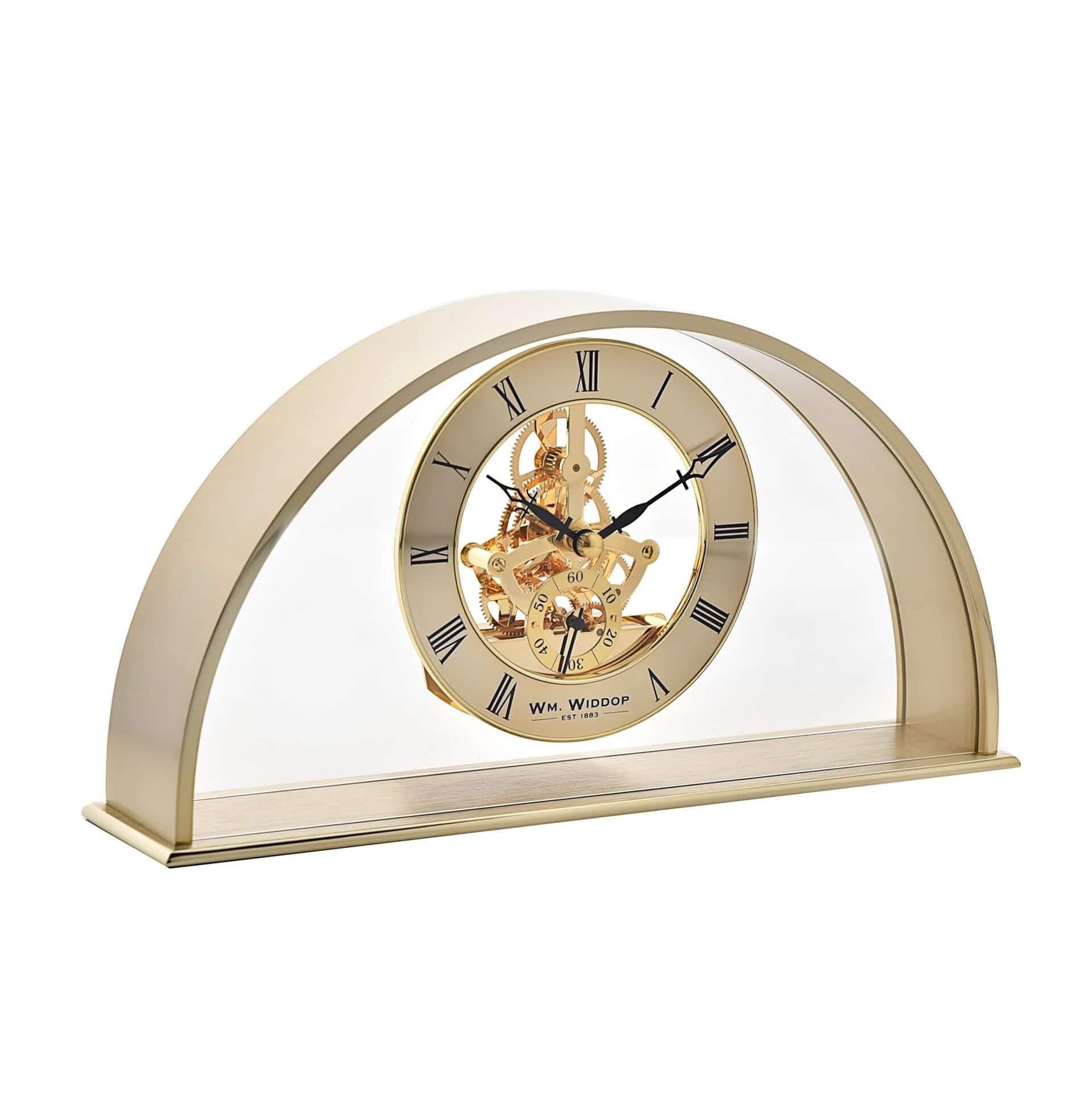 Gold Arch Mantel Clock Skeleton Dial Roman