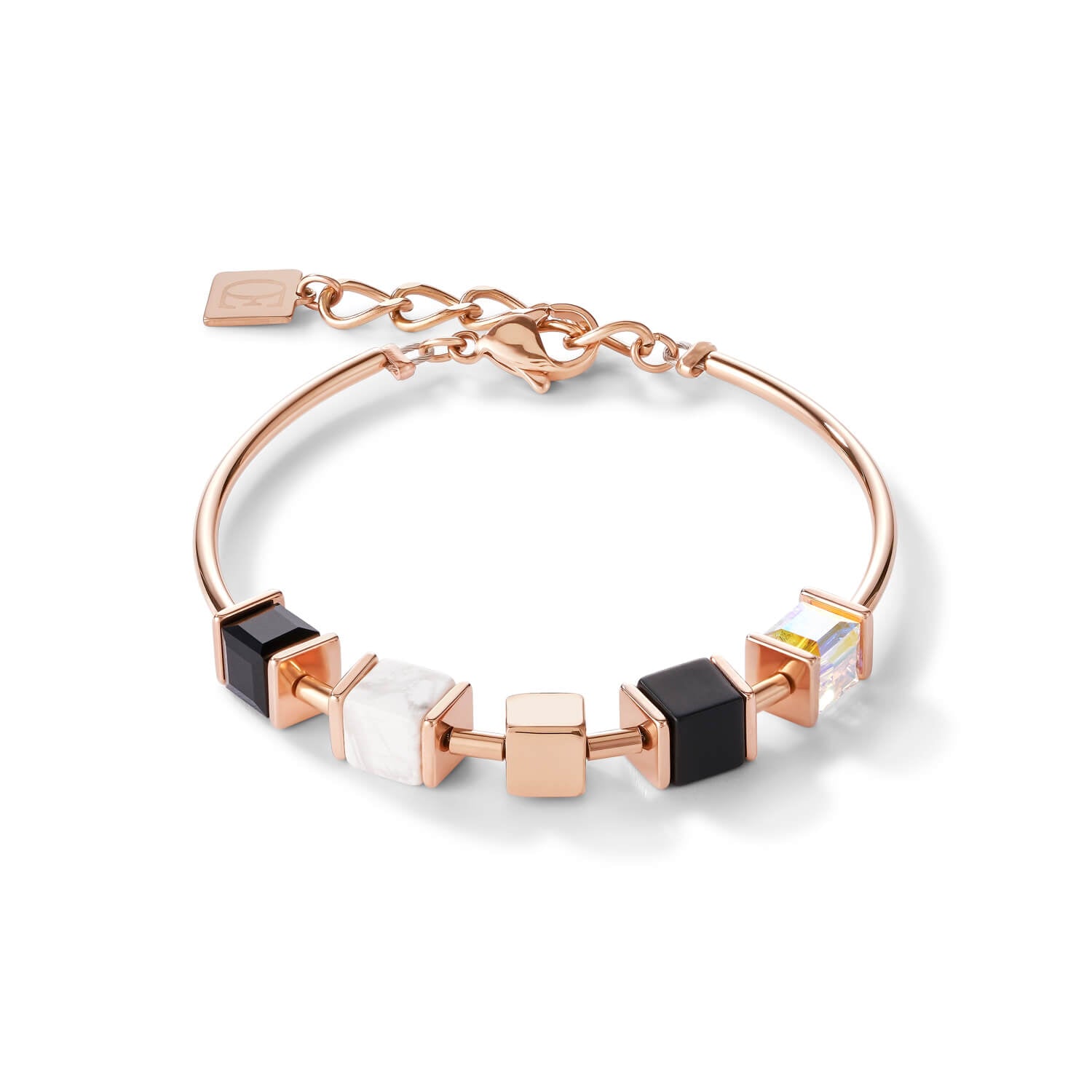 Black-white Geo Cube & Rose Gold Plated Chain Bracelet