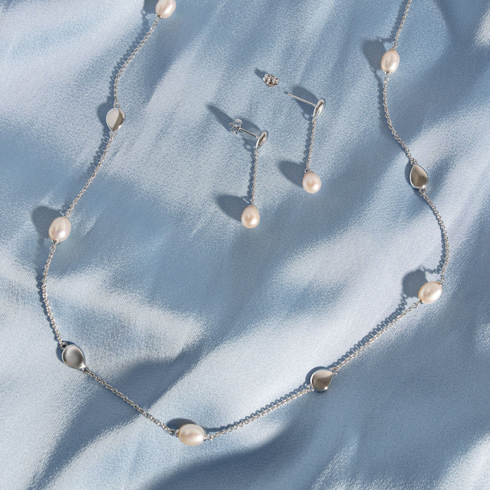 Coast Pebble Pearl FP RP Chain Stud Drop Earrings