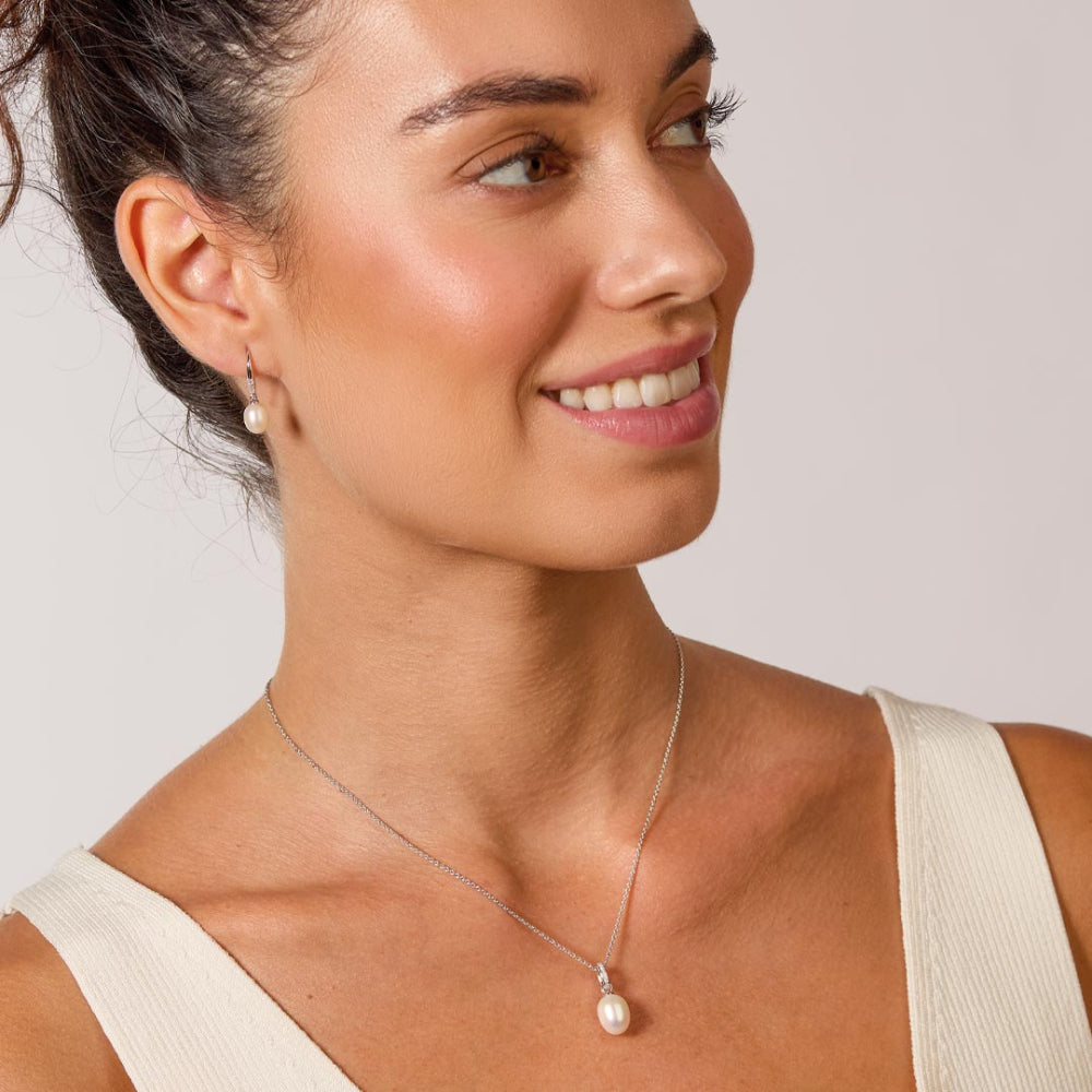 Revival Classic Pearl Glitz CZ Drop Earrings