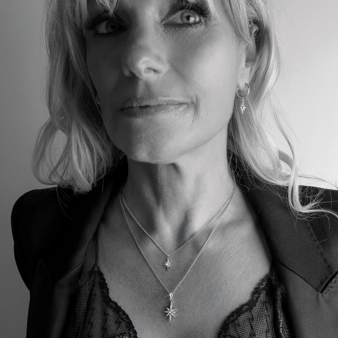 Céleste North Star CZ RP Hinged Hoop Drop Earrings