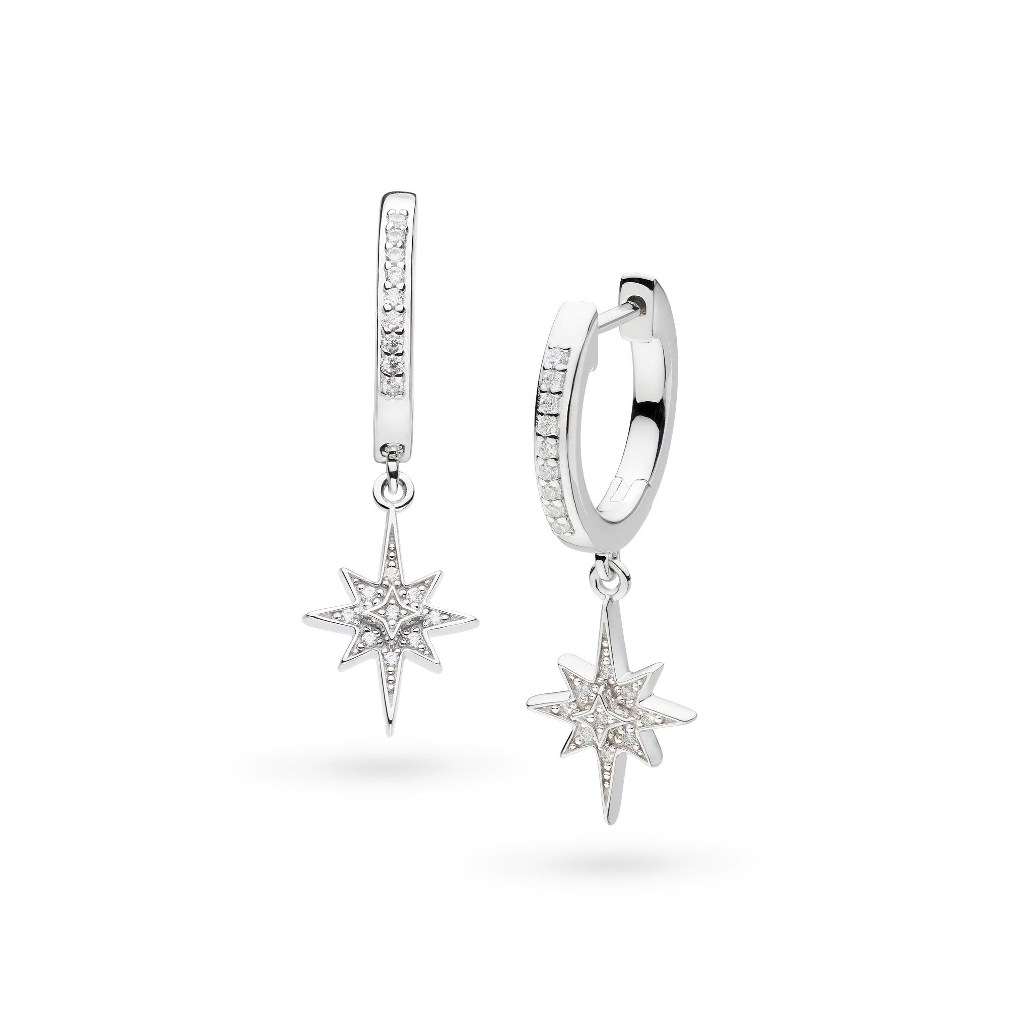 Céleste North Star CZ RP Hinged Hoop Drop Earrings