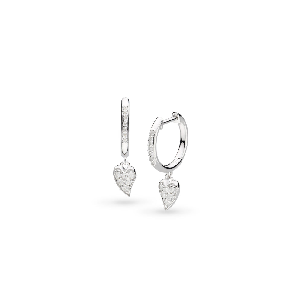 Desire Kiss Precious Pave WT Heart Hinged Hoop Drop Earrings