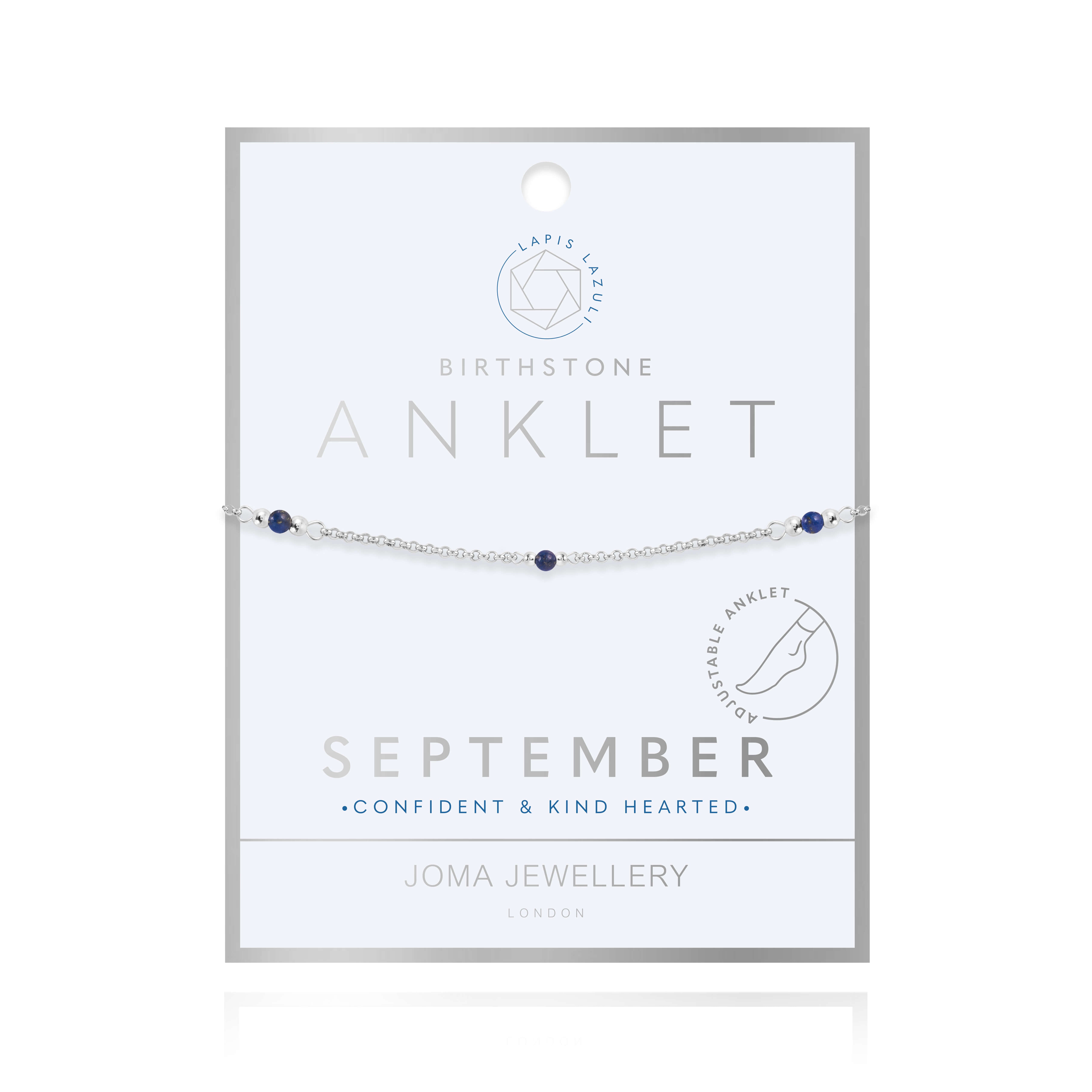 Anklet | Birthstone September Lapis | Silver | 26cm Adjustable