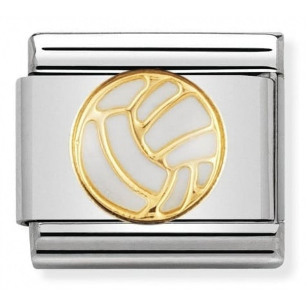 Classic Volley ball In Stainless Steel With Enamel & 18k Gold Charm
