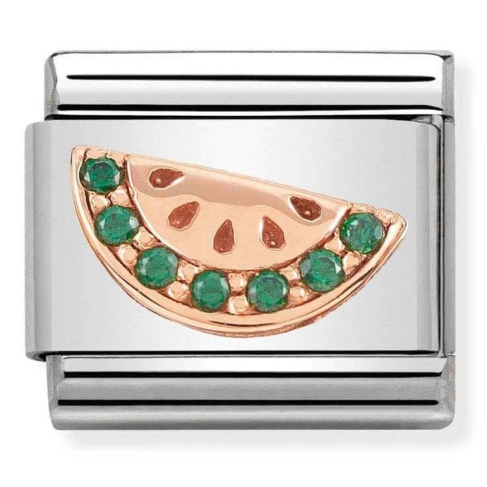 Composable Classic Symbols In Steel, 9k Rose Gold Watermelon with Multi-Coloured CZ Stones Charm