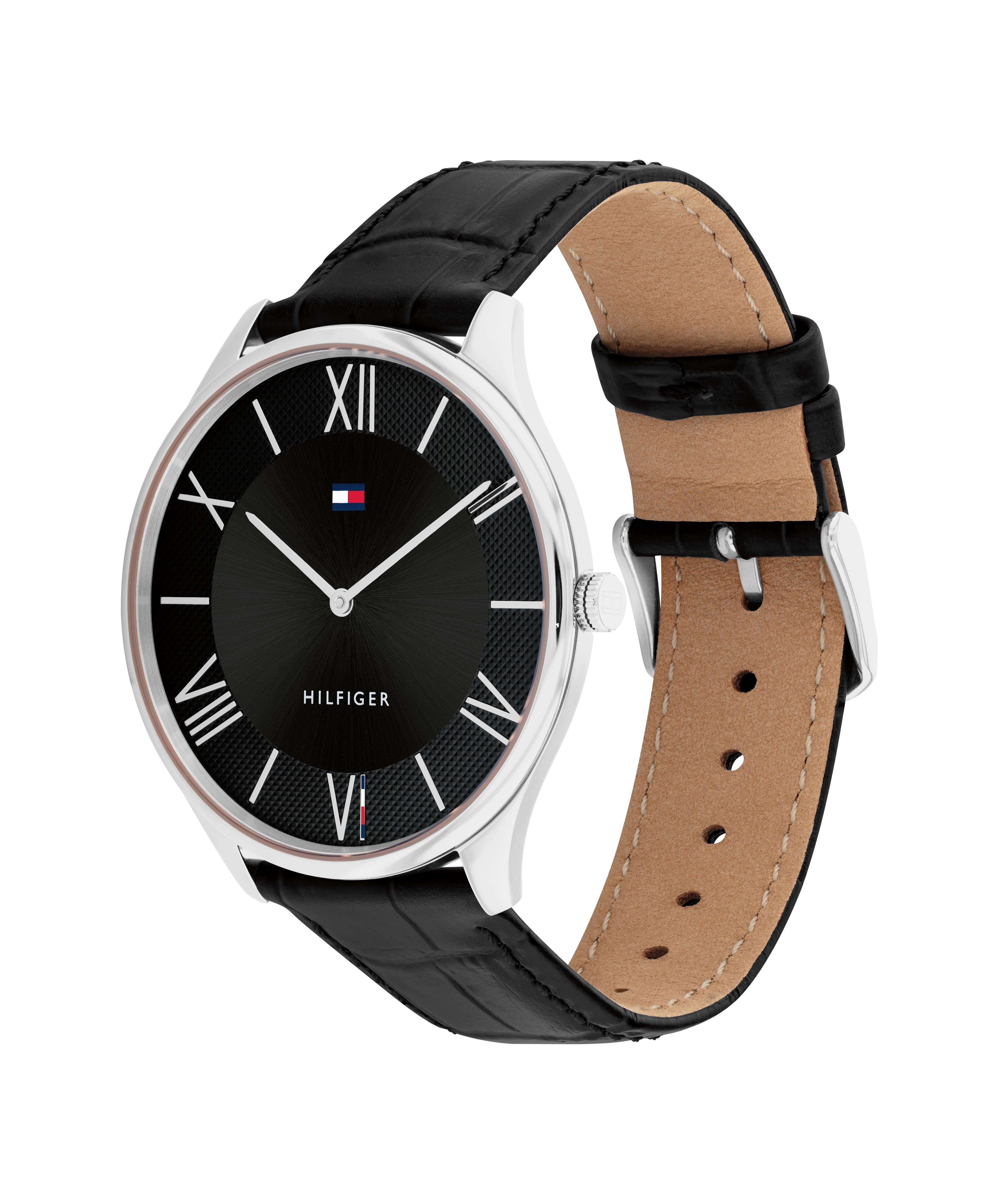 Black Croc Strap With Black Dial Gents Watch