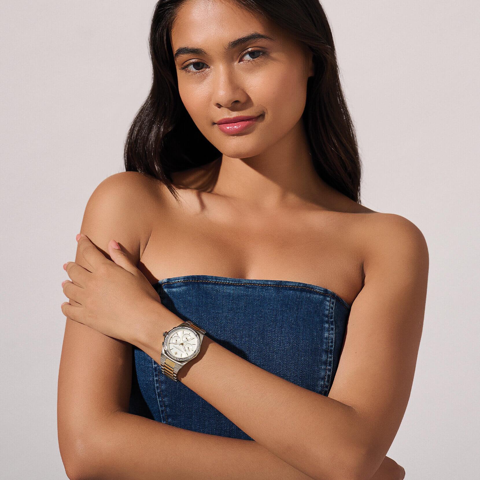 Hexa Multi-Function White & Two Tone Bracelet Watch