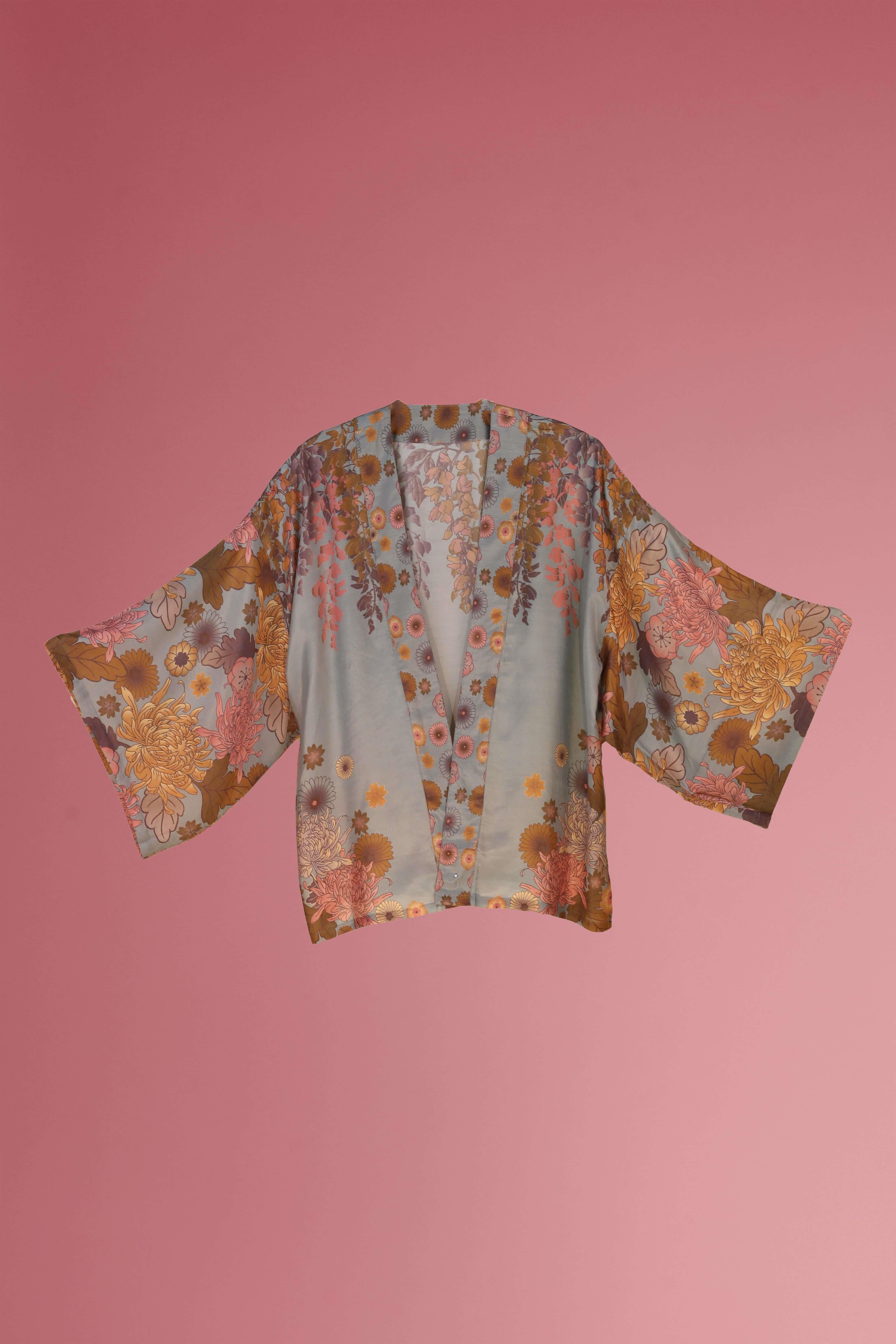 PRINTED KIMONO JACKET - Trailing Wisteria Ice