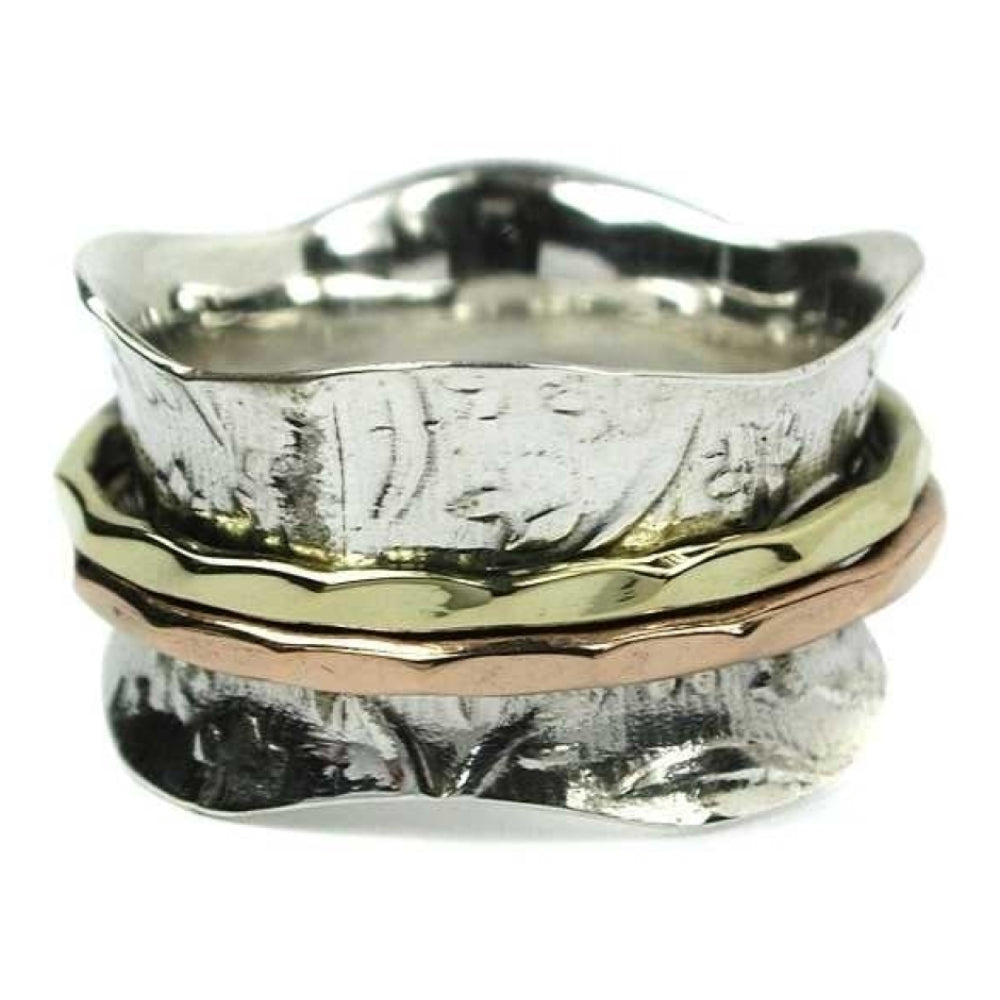 Flower/Leaf Spinning Ring With 2 Bands