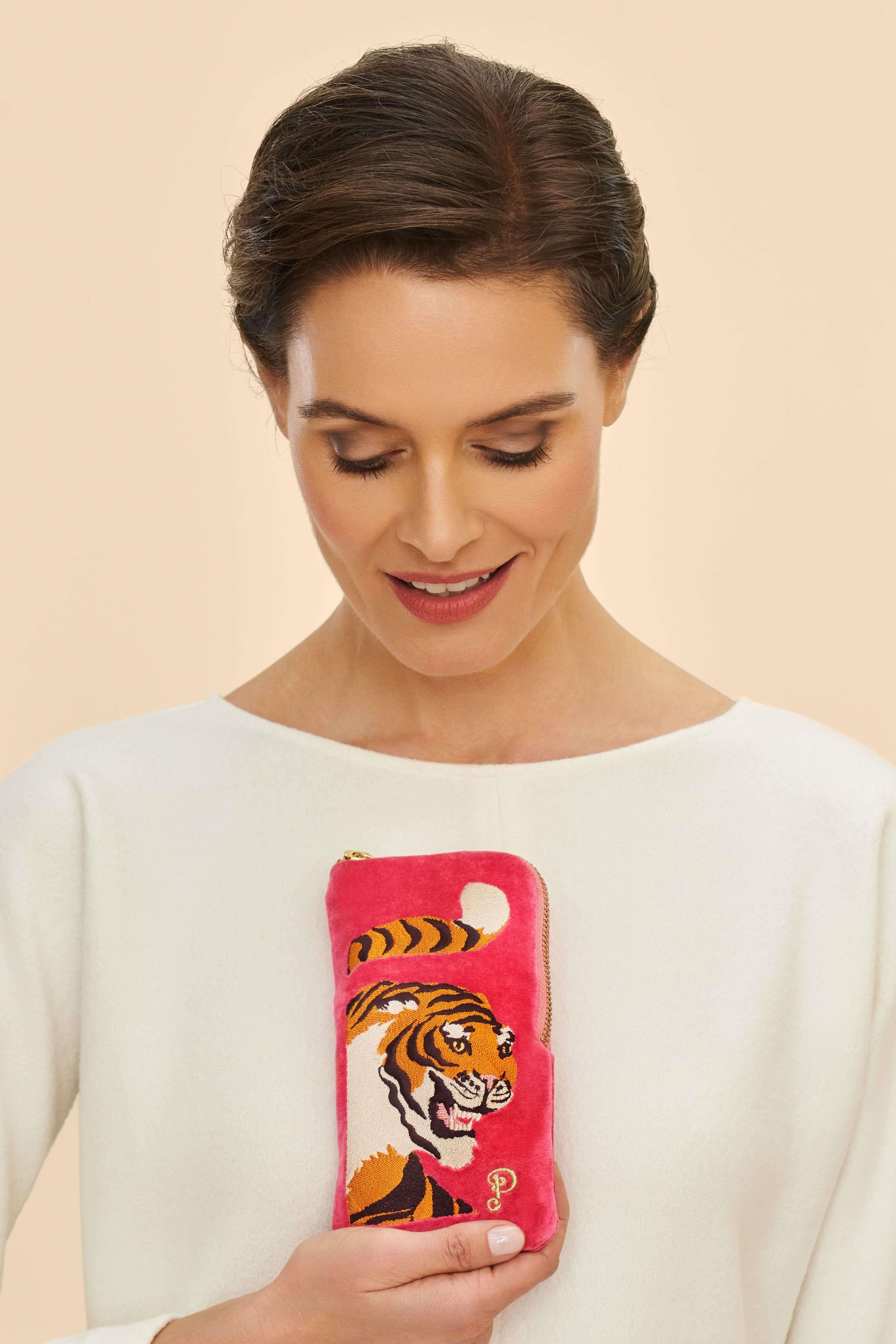 Velvet Embroidered Glasses Pouch - Thrill of the Tiger