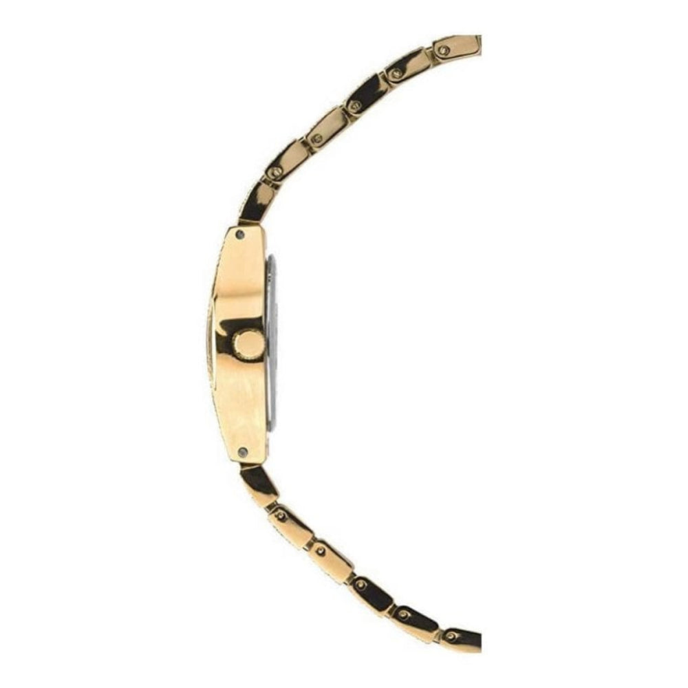 Gold Plated Textured Bracelet Strap & Case With Black Oval Dial Ladies Watch