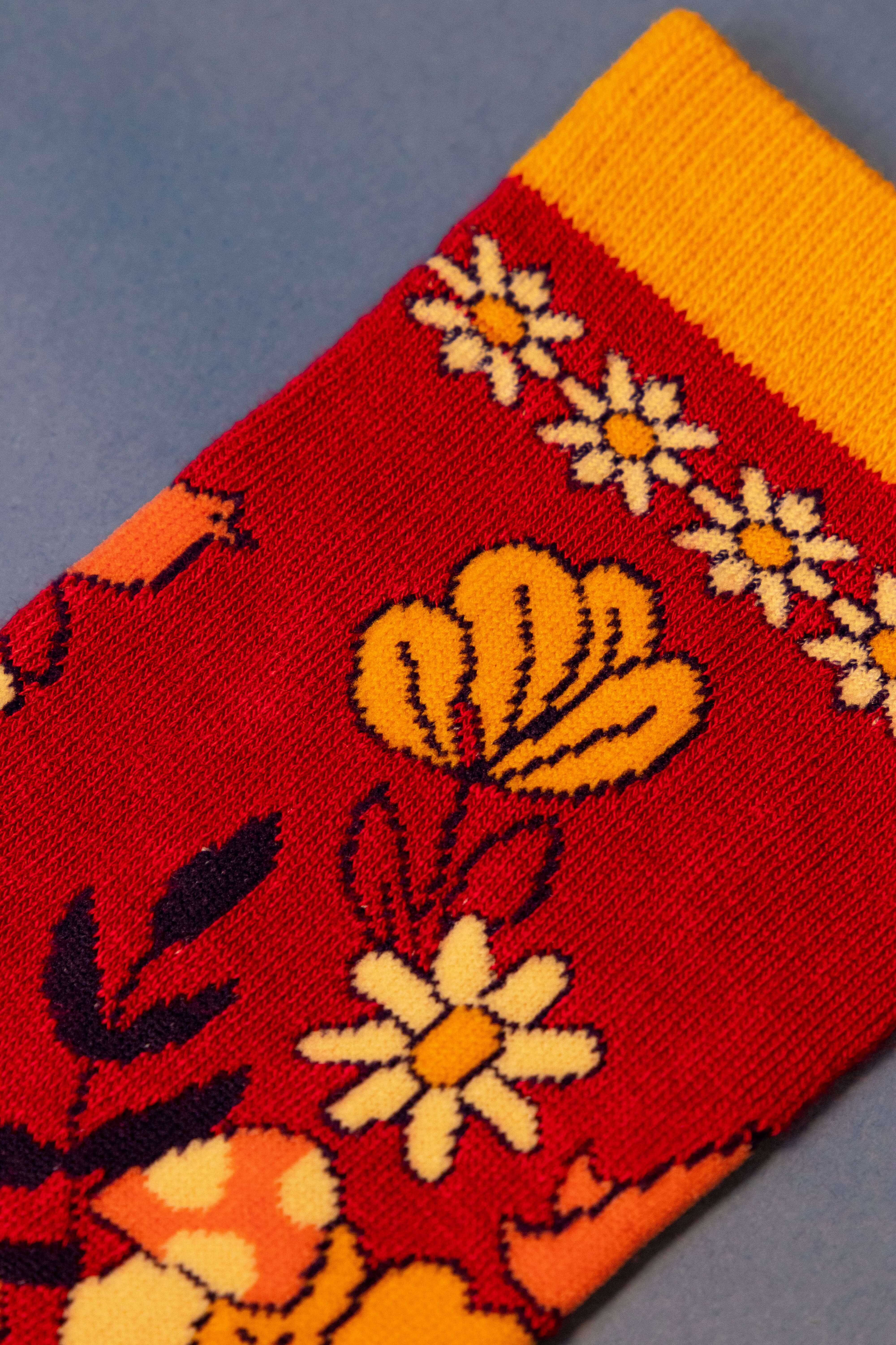 Floral Ankle Socks- Fuchsia